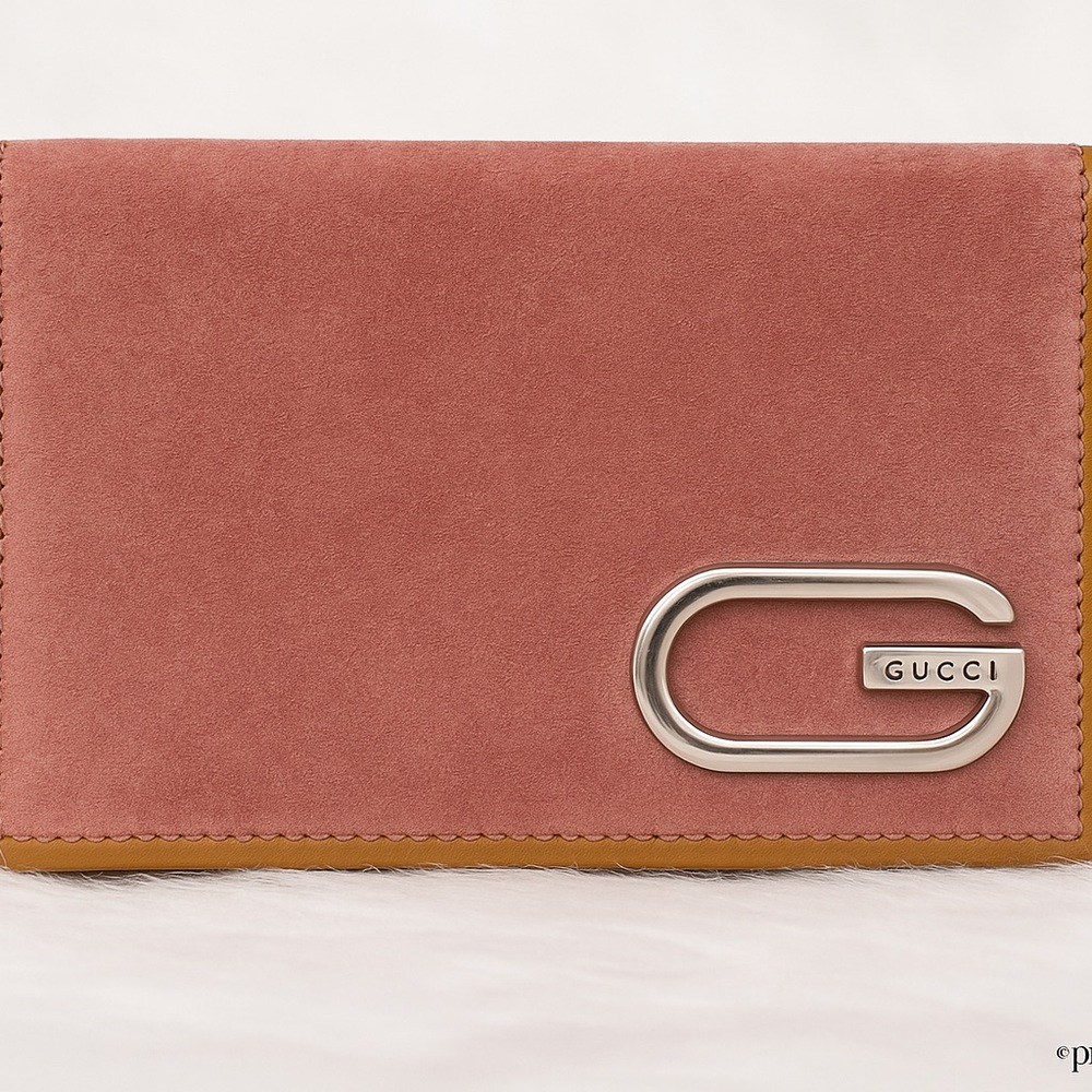 Vintage Gucci Pink Suede G Logo Wallet | Made in Italy | Rare Designer Bifold